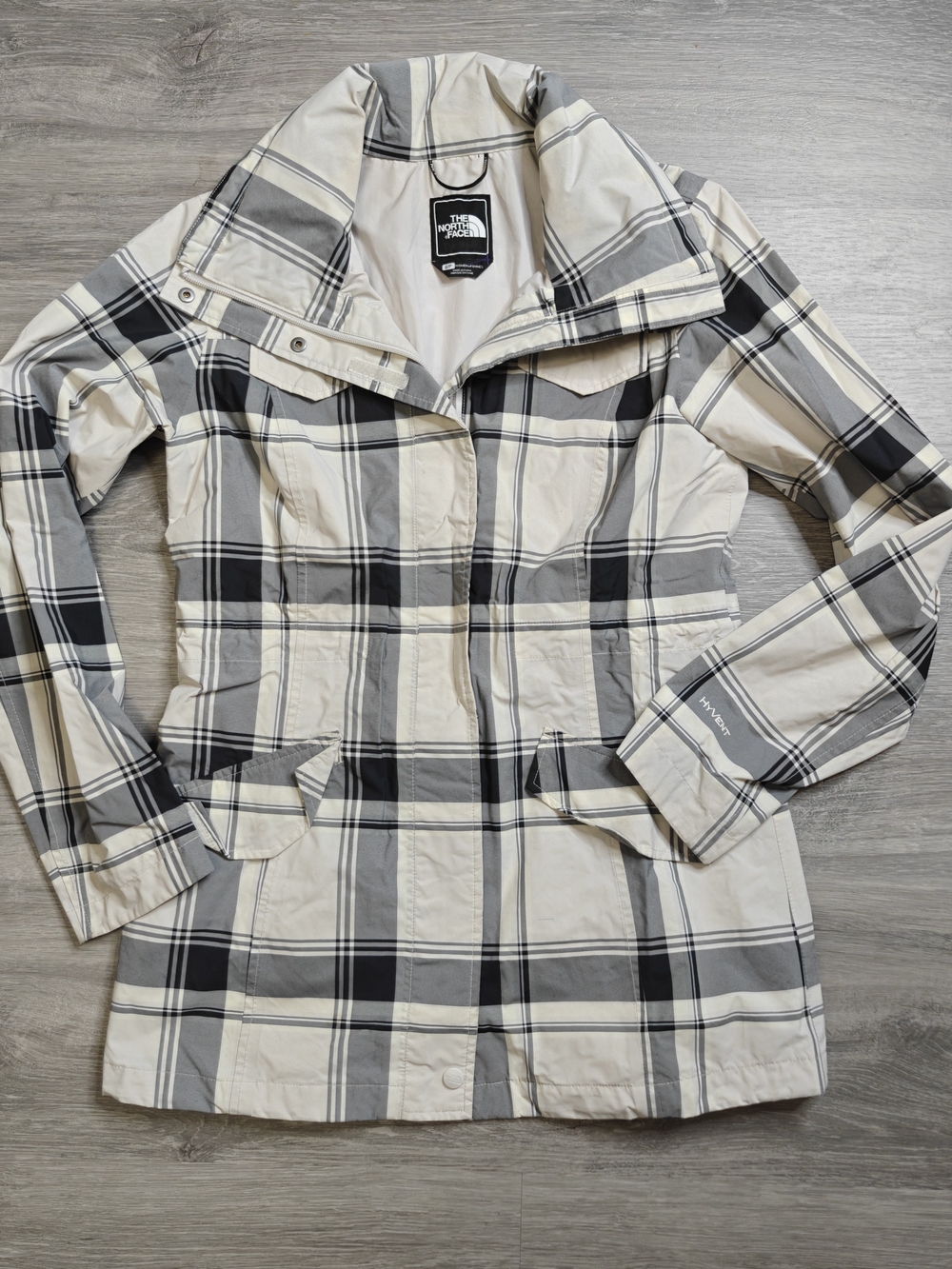 The North Face Women’s Cream & Gray Plaid Hooded Jacket